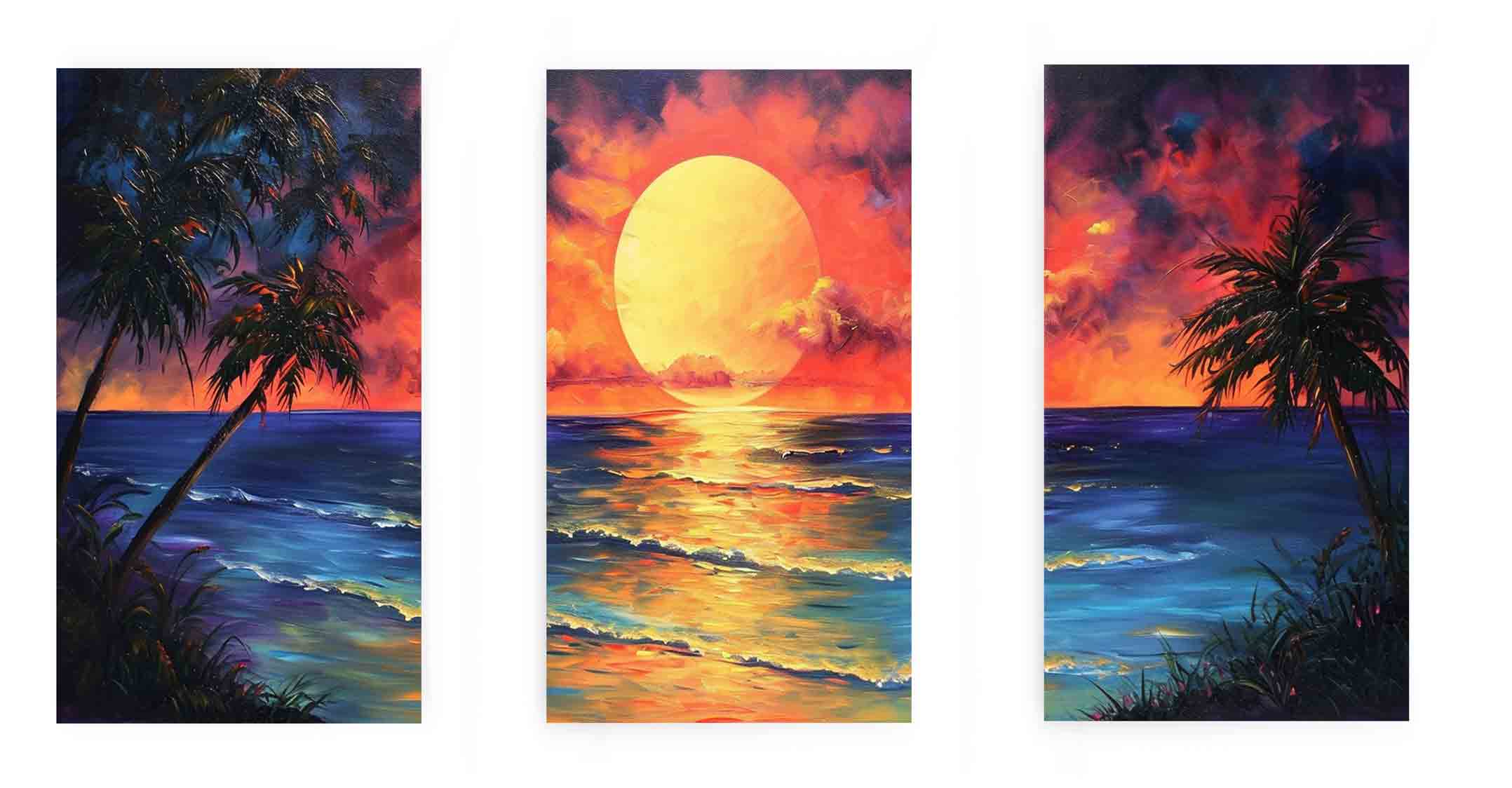 3 Panel Sunset Wall Art Painting