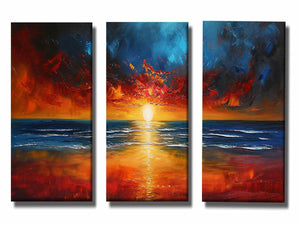 3 Panel Sunset Beach Art Painting