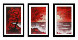 Red Beach Art Painting Set of 3