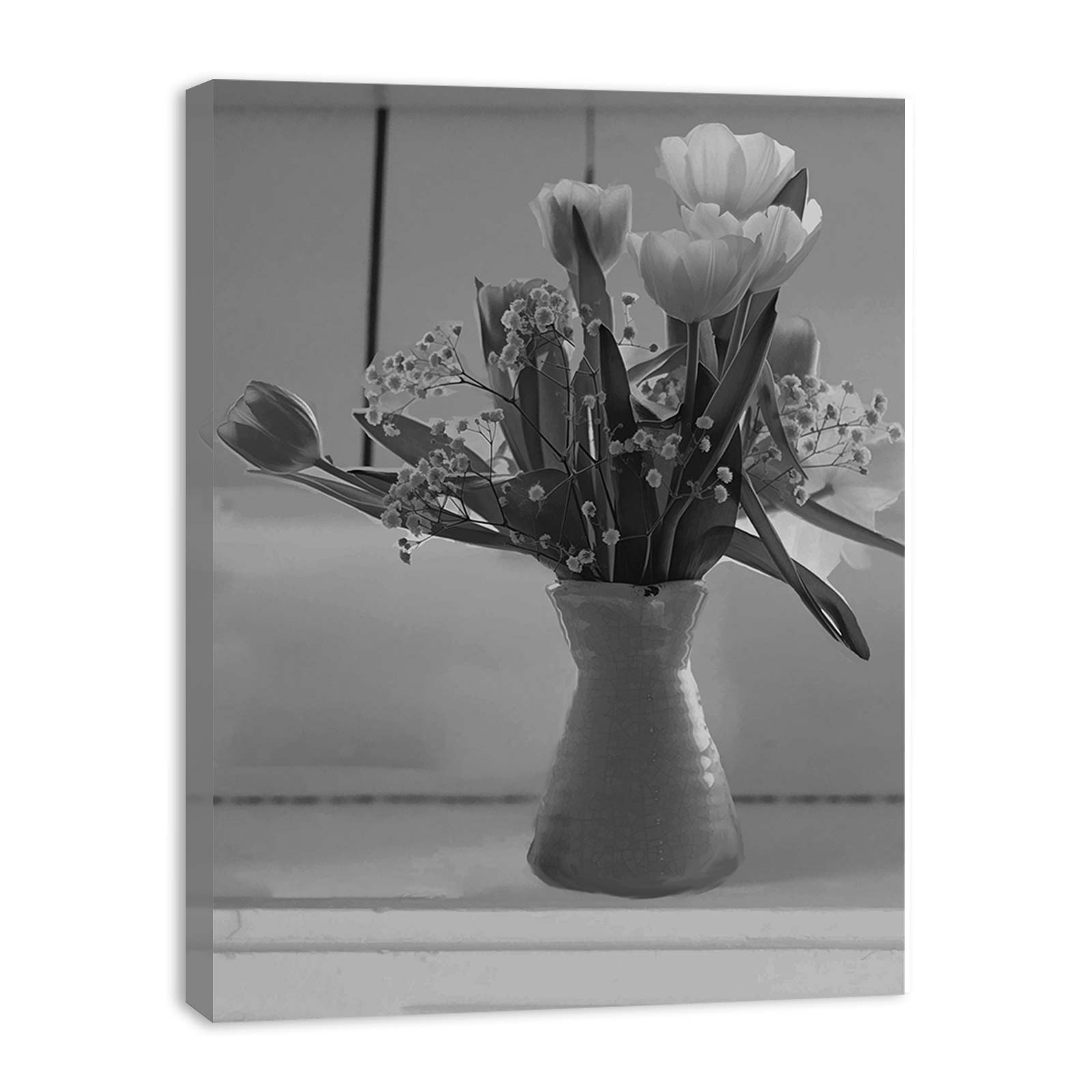 Black And White Flower Vase Painting
