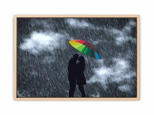 Love in Rain Couple Umbrella Painting