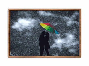 Love in Rain Couple Umbrella Painting