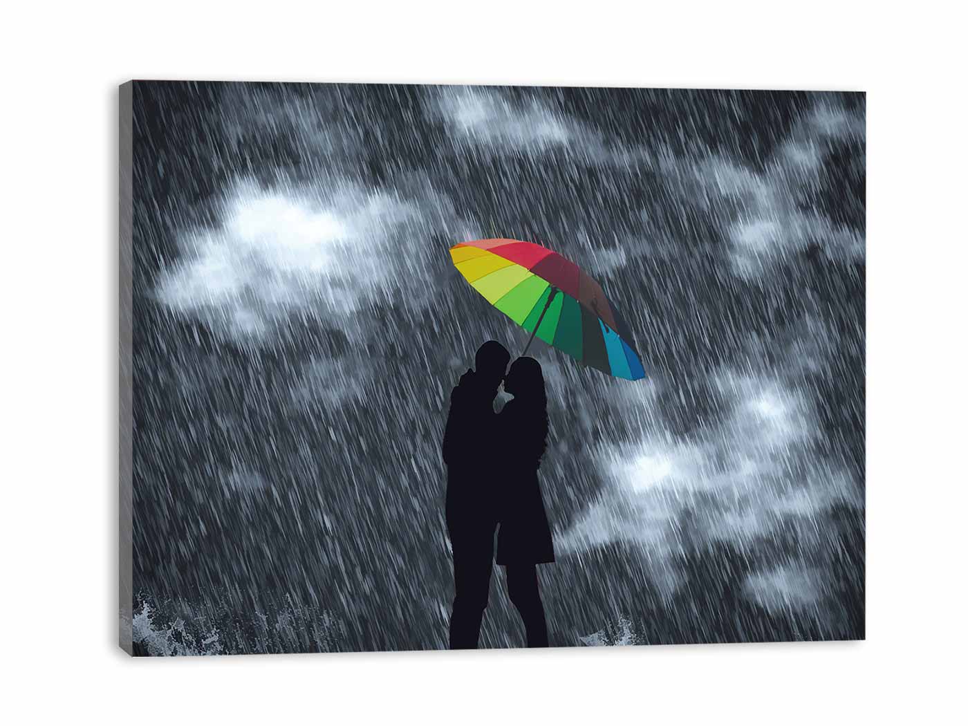 Love in Rain Couple Umbrella Painting