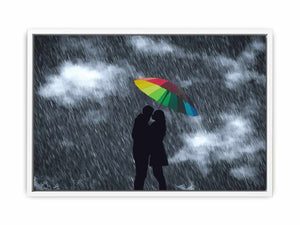 Love in Rain Couple Umbrella Painting