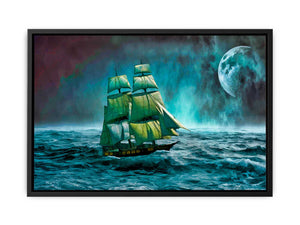 Sailing Ship Storm & Moon Painting
