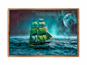 Sailing Ship Storm & Moon Painting