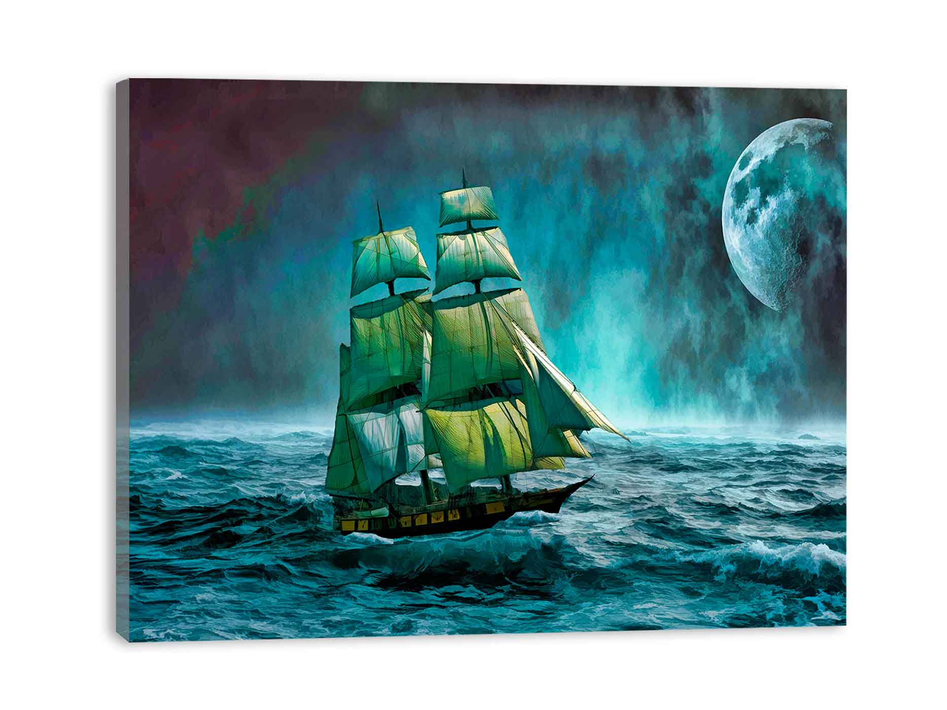 Sailing Ship Storm & Moon Painting
