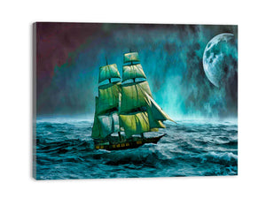 Sailing Ship Storm & Moon Painting