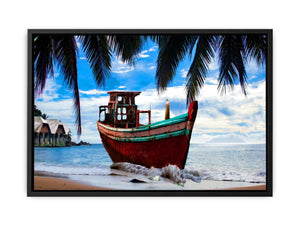 Vintage Boat Beach Painting