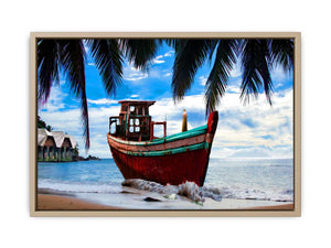 Vintage Boat Beach Painting