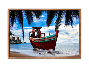 Vintage Boat Beach Painting