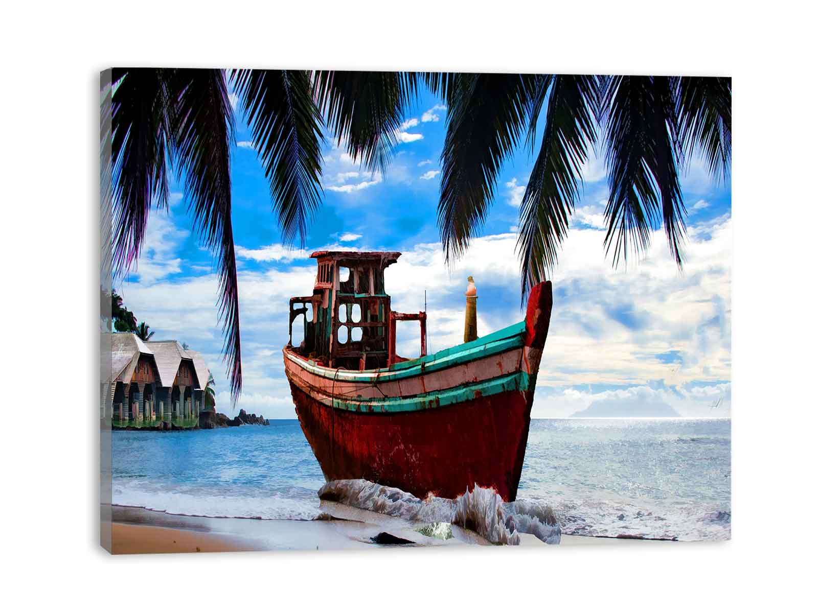 Vintage Boat Beach Painting
