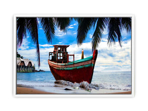 Vintage Boat Beach Painting