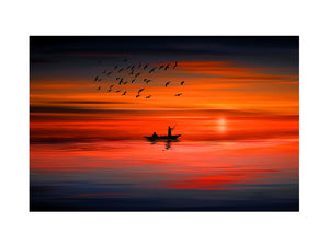 Bird Sunrise Boat Painting