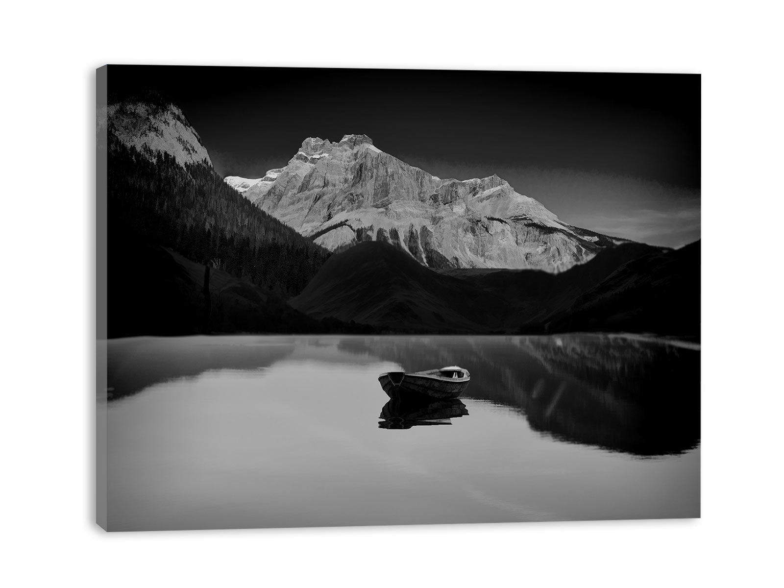 Black and White lake and Boat Painting