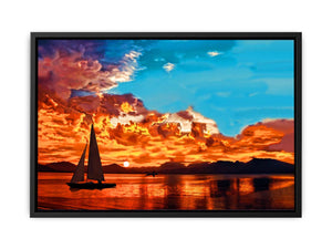 Ship in Sunset Painting