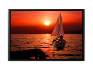 Boat in Sea Sunset Painting