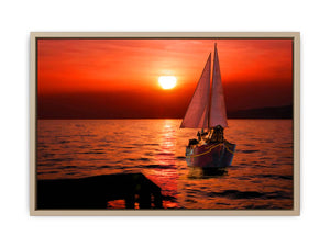 Boat in Sea Sunset Painting