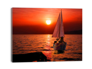 Boat in Sea Sunset Painting