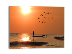 Fisherman in Sea Painting