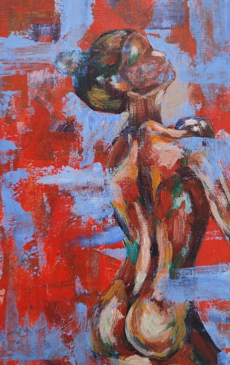 Abstract Red Nude ( Original ) Oil Painiting