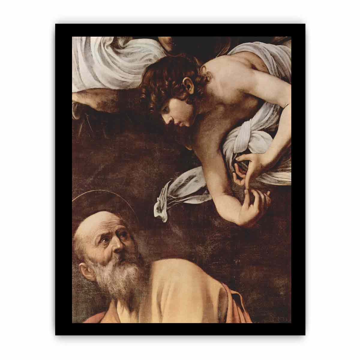 Paintings of Contarelli chapel in San Luigi dei Francesi church in Rome. Scene: St. Matthew and the angel, detail. By Caravaggio
