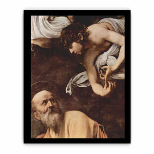 Paintings of Contarelli chapel in San Luigi dei Francesi church in Rome. Scene: St. Matthew and the angel, detail. By Caravaggio