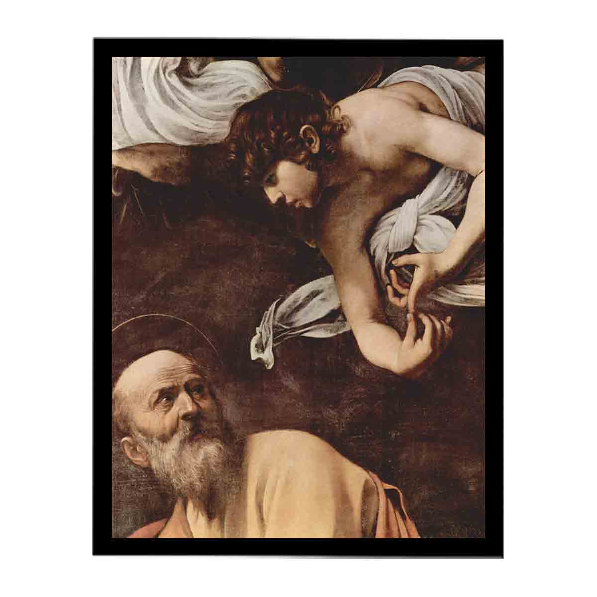 Paintings of Contarelli chapel in San Luigi dei Francesi church in Rome. Scene: St. Matthew and the angel, detail. By Caravaggio