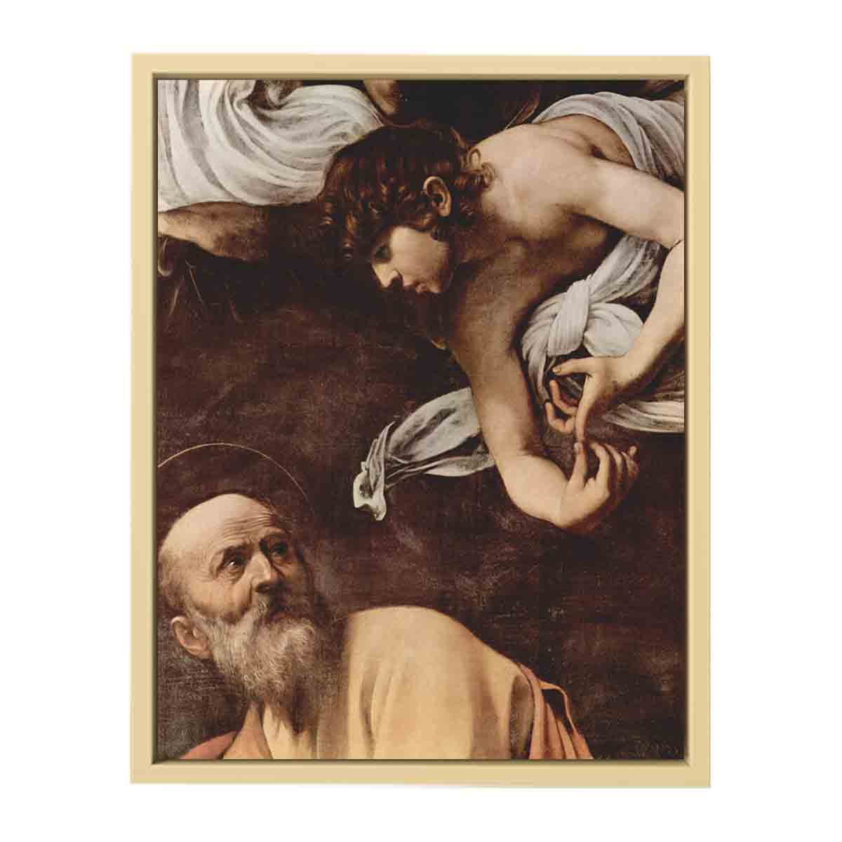 Paintings of Contarelli chapel in San Luigi dei Francesi church in Rome. Scene: St. Matthew and the angel, detail. By Caravaggio