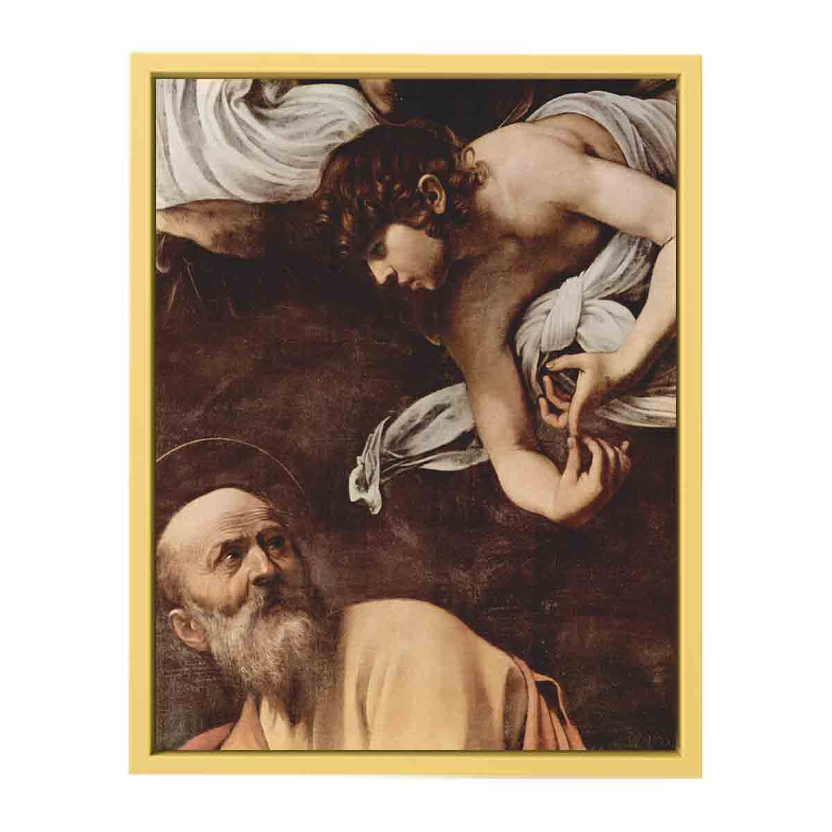 Paintings of Contarelli chapel in San Luigi dei Francesi church in Rome. Scene: St. Matthew and the angel, detail. By Caravaggio