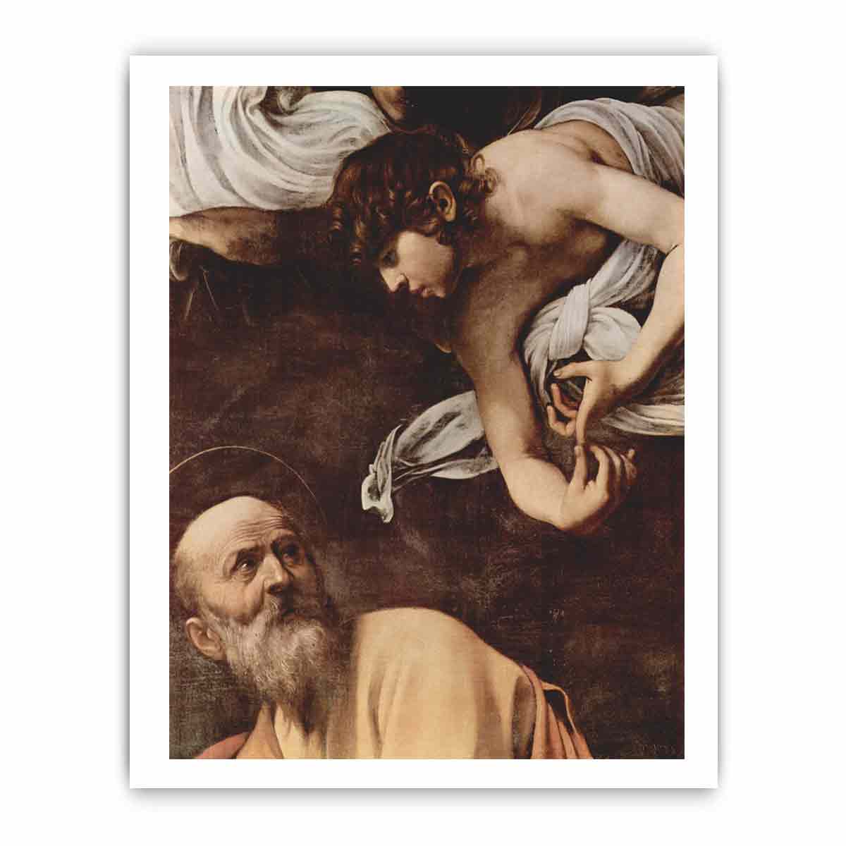Paintings of Contarelli chapel in San Luigi dei Francesi church in Rome. Scene: St. Matthew and the angel, detail. By Caravaggio
