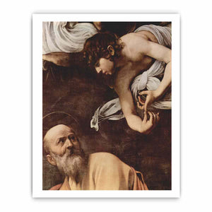 Paintings of Contarelli chapel in San Luigi dei Francesi church in Rome. Scene: St. Matthew and the angel, detail. By Caravaggio