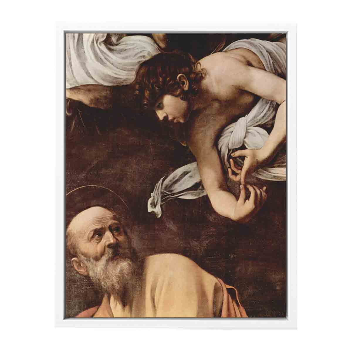 Paintings of Contarelli chapel in San Luigi dei Francesi church in Rome. Scene: St. Matthew and the angel, detail. By Caravaggio