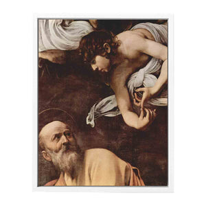 Paintings of Contarelli chapel in San Luigi dei Francesi church in Rome. Scene: St. Matthew and the angel, detail. By Caravaggio