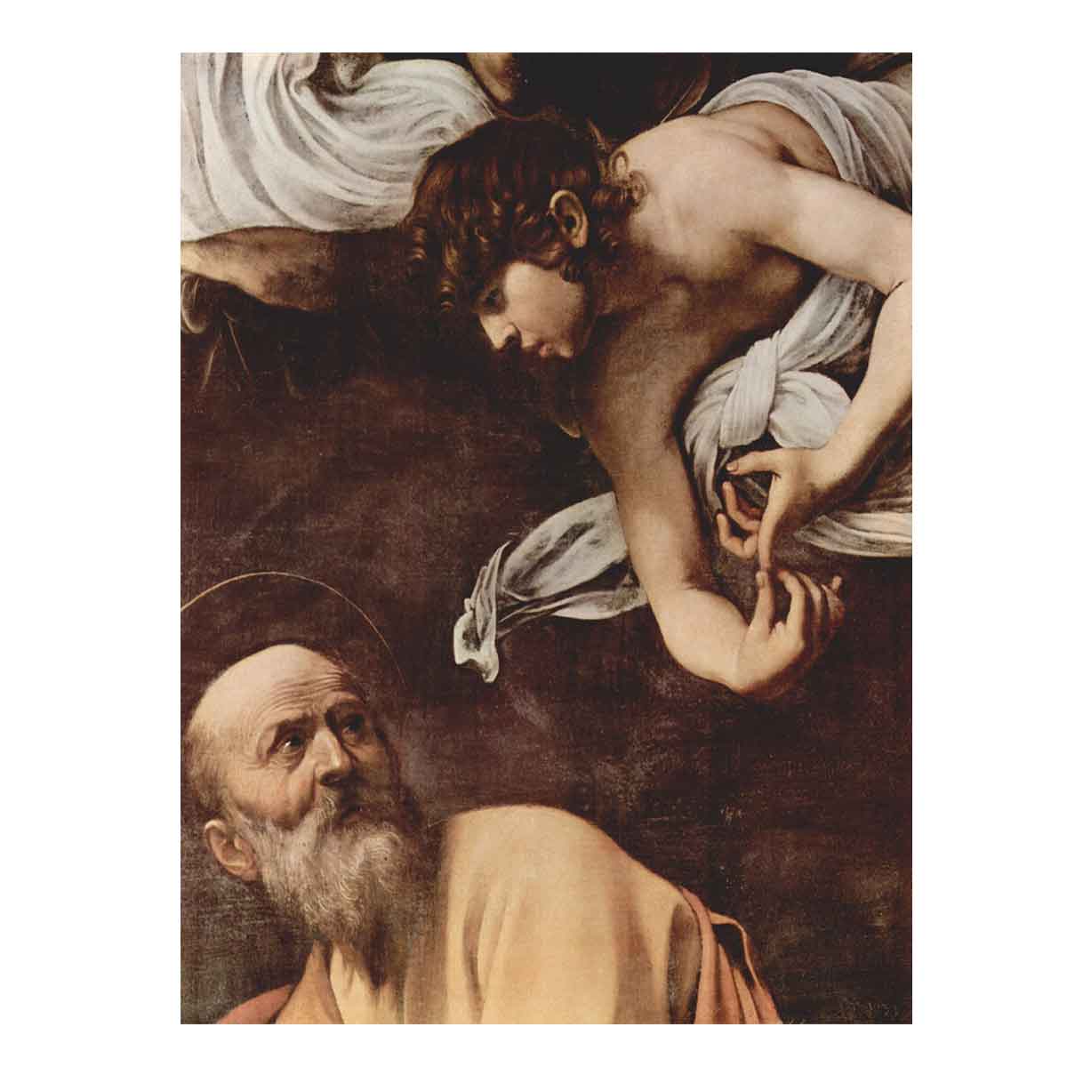 Paintings of Contarelli chapel in San Luigi dei Francesi church in Rome. Scene: St. Matthew and the angel, detail. By Caravaggio
