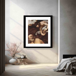 Paintings of Contarelli chapel in San Luigi dei Francesi church in Rome. Scene: St. Matthew and the angel, detail. By Caravaggio