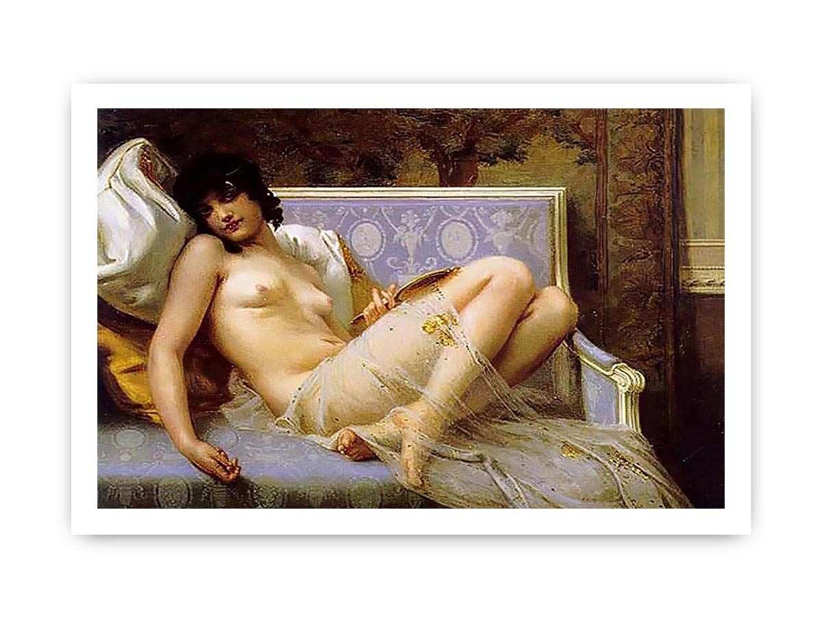 Jeune femme denudée sur canape (Young woman naked on a settee)