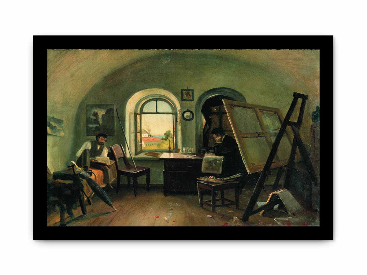 I. I. Shishkin and A. V. Gine in the Studio on the Valaam Island