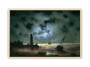 Sea coast at night. Near the beacon