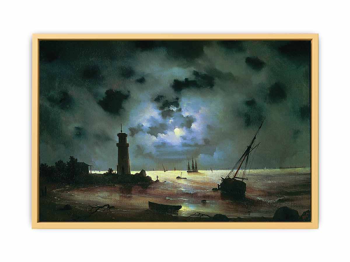 Sea coast at night. Near the beacon