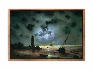 Sea coast at night. Near the beacon