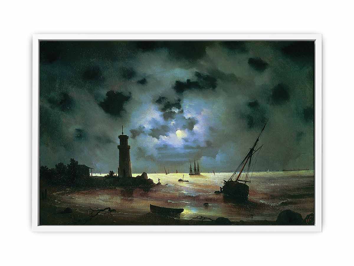 Sea coast at night. Near the beacon