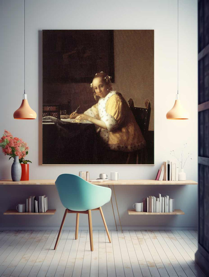 A lady writing