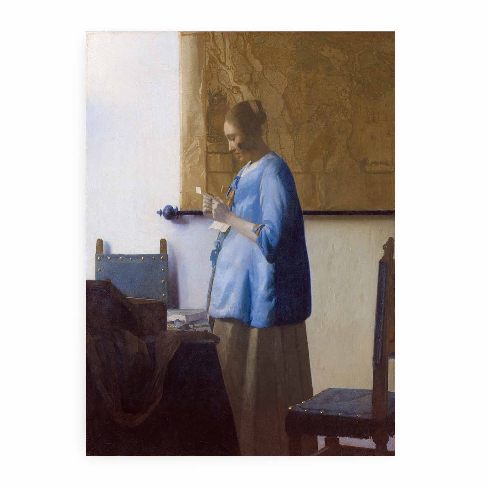 Woman in Blue Reading a Letter