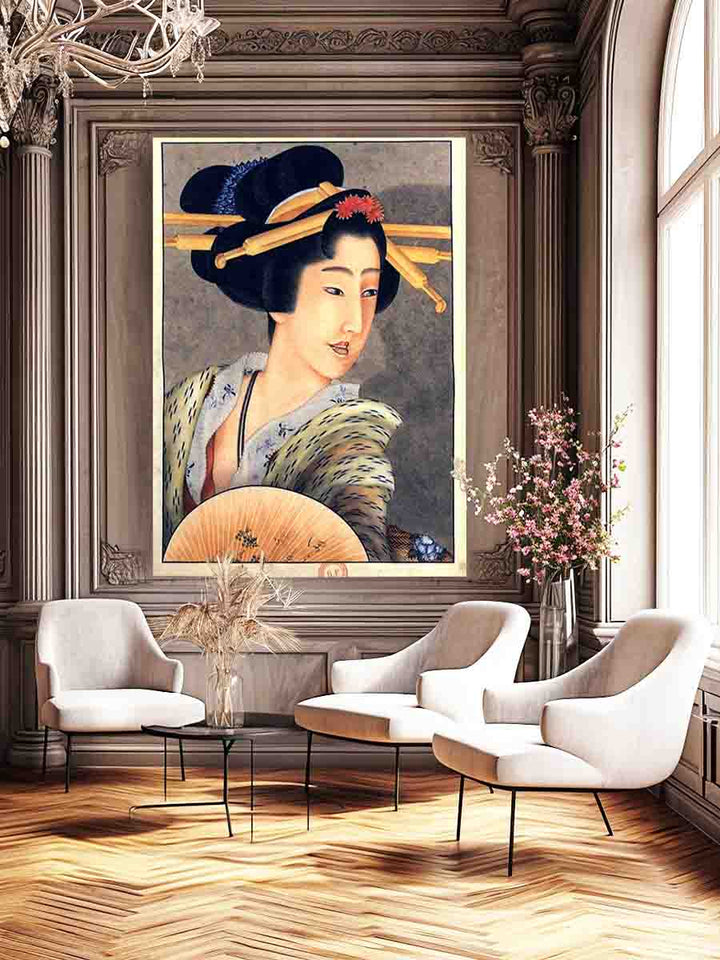 Portrait of a woman holding a fan