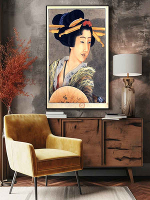 Portrait of a woman holding a fan