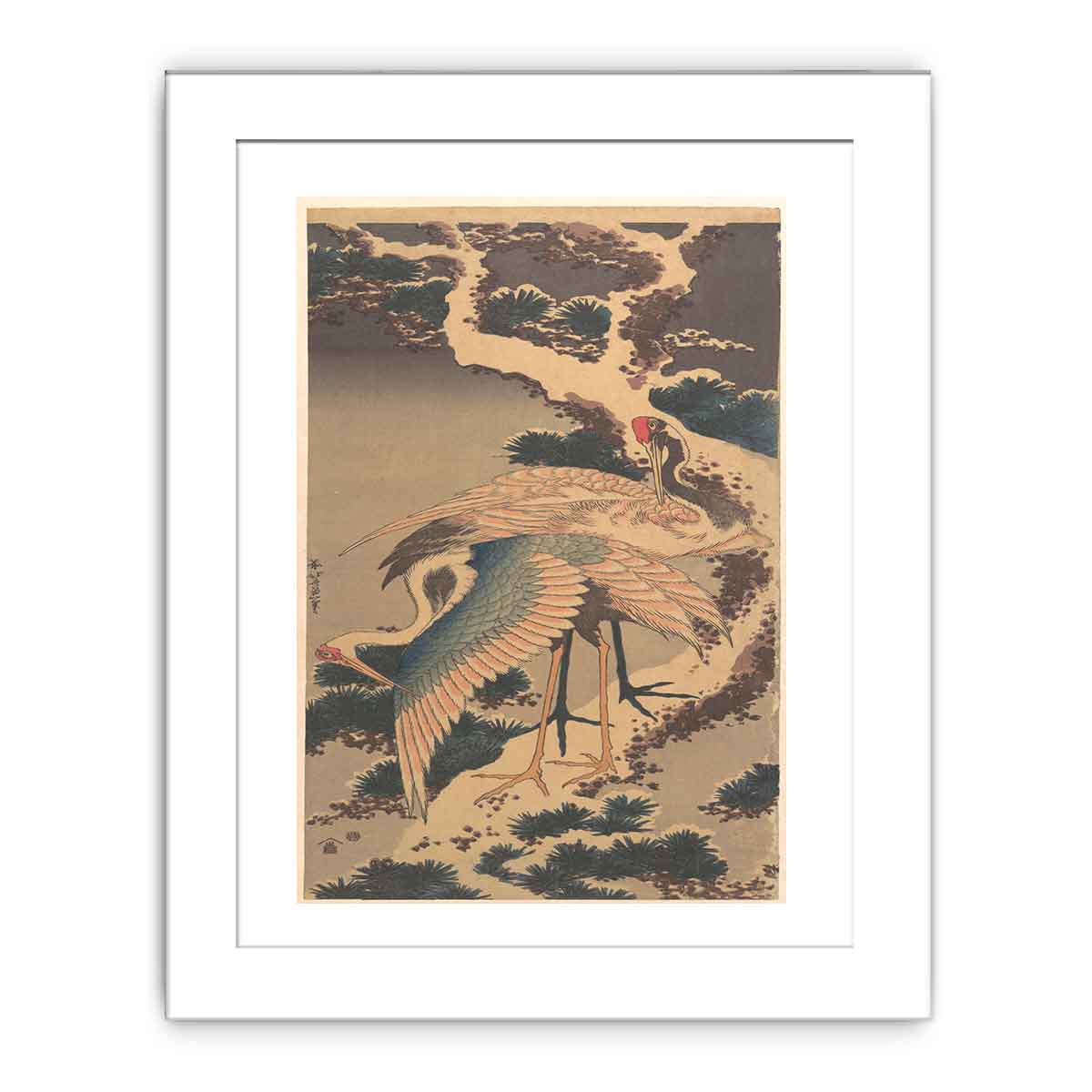 Cranes on a Snowy Pine