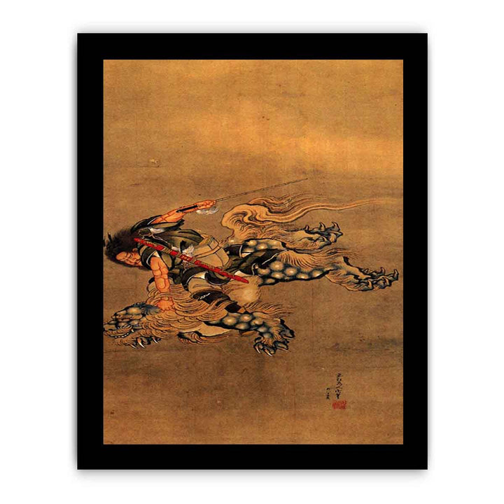 Shoki riding a shishi lion
