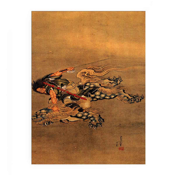Shoki riding a shishi lion