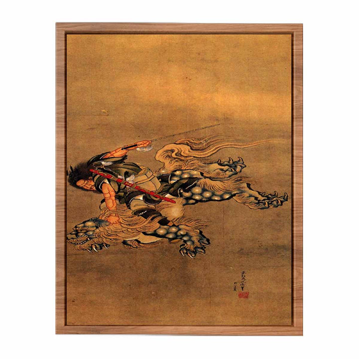 Shoki riding a shishi lion